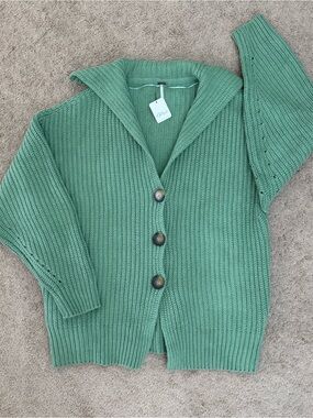 Free People Swim Too Deep Matcha Green Chunky Knit Cardigan Size Small